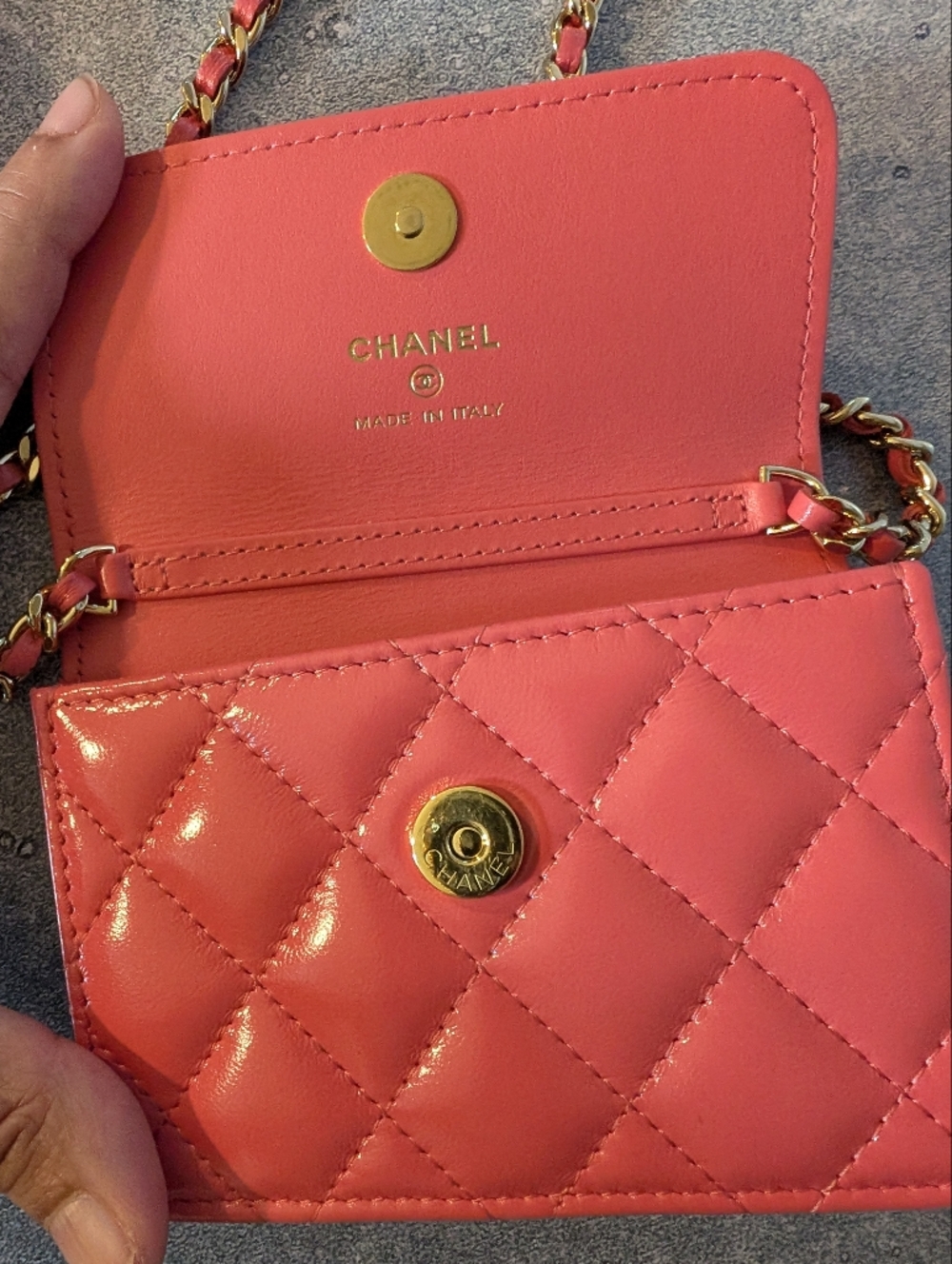 CHANEL Coral Pink Quilted Mini Bag / Wallet on Chain with Gold Hardware - Picture 5 of 16